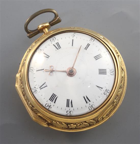 A gold pair cased repousse verge watch, Benjamin Pullan (II) Leeds, No.440, diameter 4.8cm